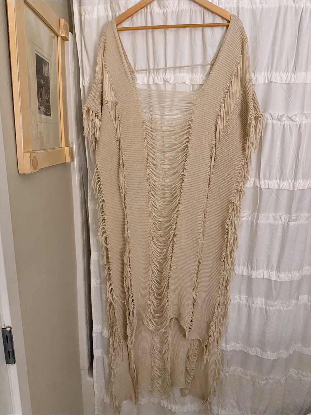 Women’s Fringe Knit Swim Coverup - Cream